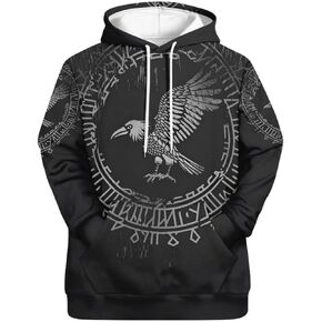 ENLACHIC Men's Viking Tattoo 3D Digital Print Hoodies Pullover Sweatshirt in Saudi Arabia