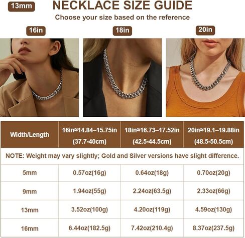 NOKMIT Cuban Link Curb Chain Necklace for Women Men Dainty 18K Gold Silver Tone Diamond Cut Punk Hip Hop Choker Necklace Trendy Statement Chunky Cuban Link Jewelry Gifts Unisex Size 5mm/13mm/16mm in Kuwait