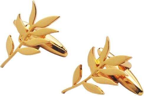 Cufflinks Stainless Steel Olive Branch Pattern Cuff Ornaments Wedding Father Husband Holiday(Gold) in Kuwait