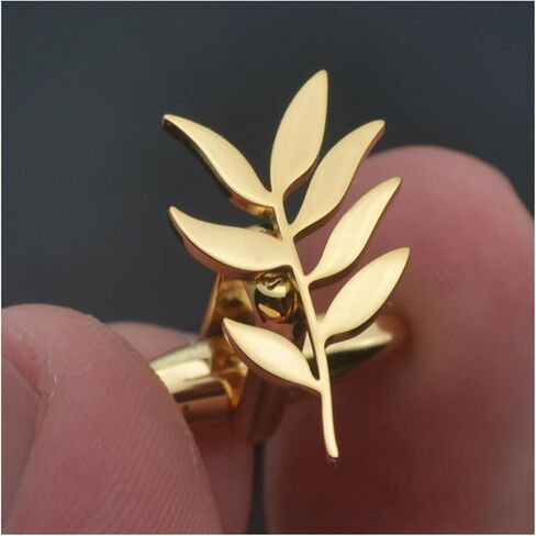 Cufflinks Stainless Steel Olive Branch Pattern Cuff Ornaments Wedding Father Husband Holiday(Gold) in Kuwait