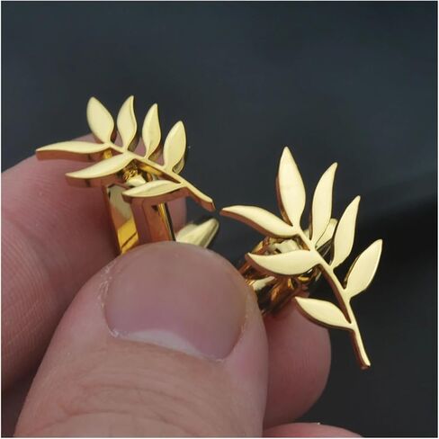 Cufflinks Stainless Steel Olive Branch Pattern Cuff Ornaments Wedding Father Husband Holiday(Gold) in Kuwait