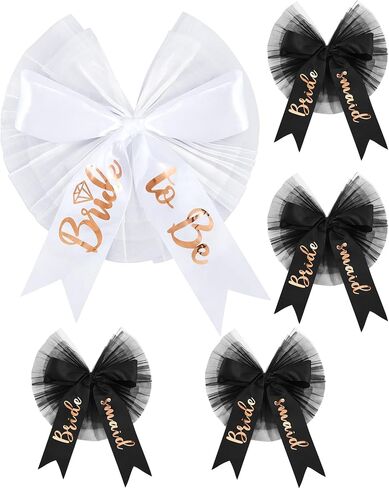 5 PCS Bikini Veils Bow Booty Veil Bachelorette Party Decoritions تشمل 1 عروسًا بيضاء لتكون تول 4 وصيفات الشرف السود in Saudi Arabia