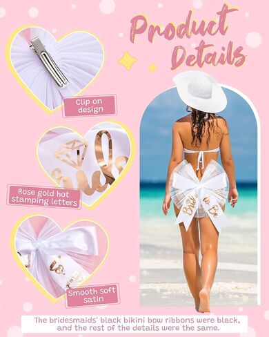 5 PCS Bikini Veils Bow Booty Veil Bachelorette Party Decoritions تشمل 1 عروسًا بيضاء لتكون تول 4 وصيفات الشرف السود in Saudi Arabia