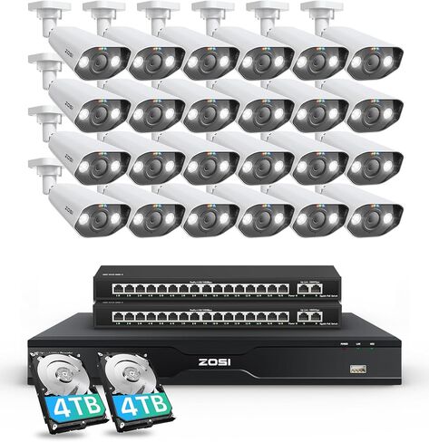 ZOSI 8CH 4K Spotlight PoE Security Camera System,8pcs 8MP/4K Outdoor Indoor IP Cameras,Person/Vehicle Detection,2 Way Audio,Night Vision,8Channel 8MP NVR with 2TB HDD for Home 24/7 Recording in Kuwait