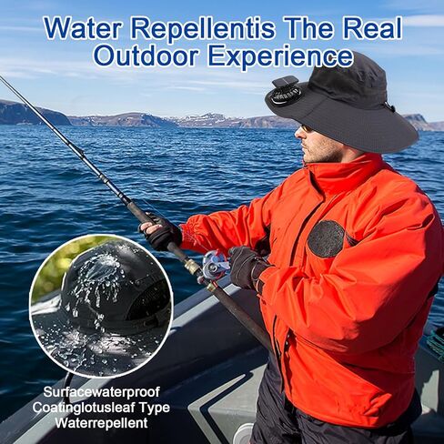 Men's Wide Brim Solar Fan Outdoor Fishing Hat, Wide Brim Solar Fan Outdoor Fishing Hat with 2 Solar Fan, Solar Fan Outdoor Fishing Hat Black in Saudi Arabia