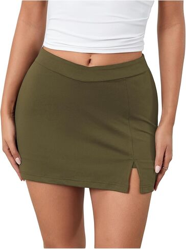 SOLY HUX Women's Mini Skirt Skorts Y2k Split Zipper Side Stretchy Pencil Bodycon Skirts with Shorts Underneath in Kuwait