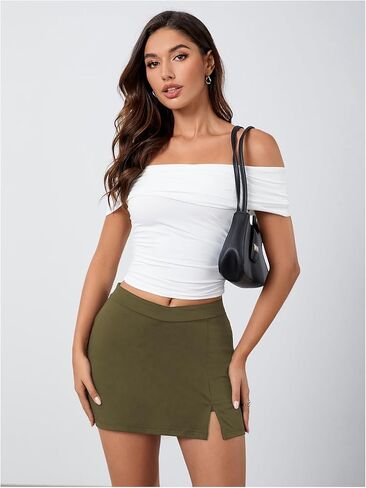 SOLY HUX Women's Mini Skirt Skorts Y2k Split Zipper Side Stretchy Pencil Bodycon Skirts with Shorts Underneath in Kuwait