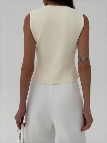 Verdusa Women's Split Old Money Sweaters V Neck Metal Asymmetrical Sleeveless Knit Tops in Kuwait