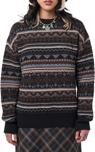 Women Vintage Striped Pullover Sweater Y2k Long Sleeve Crew Neck Loose Knit Sweaters Fall Winter Knitwear in Saudi Arabia