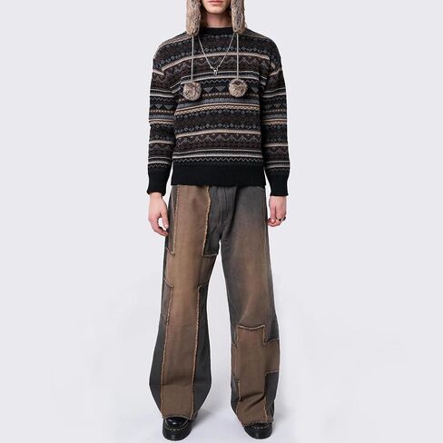 Women Vintage Striped Pullover Sweater Y2k Long Sleeve Crew Neck Loose Knit Sweaters Fall Winter Knitwear in Saudi Arabia