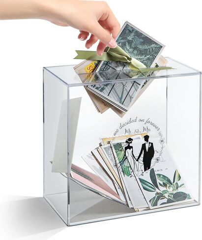 Acrylic Card Box with Slot, Large Blank Gift Clear Card Boxes for Reception, Party, Wishing Well, Money Box Holder, Graduation Decorations, Baby Shower in Saudi Arabia