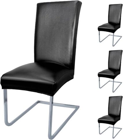 Pu Leather Canning Crase Covers قابلة للإزالة بنسبة 100 ٪ أغطية كرسي مقاوم للماء لكراسي تناول الطعام مجموعة من 4 ، كراسي المطبخ عالية الظهر وغطاء المطبخ (أسود) in Kuwait