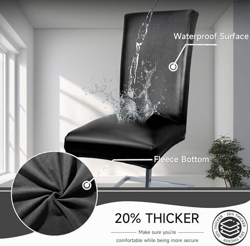Pu Leather Canning Crase Covers قابلة للإزالة بنسبة 100 ٪ أغطية كرسي مقاوم للماء لكراسي تناول الطعام مجموعة من 4 ، كراسي المطبخ عالية الظهر وغطاء المطبخ (أسود) in Kuwait