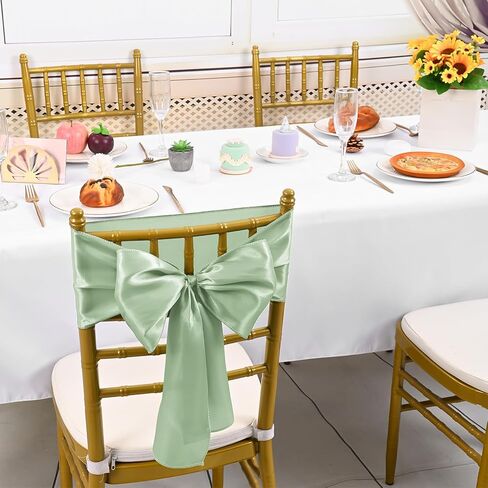 60 PCS Sage Green Satin Chair Sashes أقواس كرسي عالمية تغطية الفرقة الخلفية أقواس كرسي لأقواس الحفلات لحفل حفل الزفاف ديكور الحدث (7 × 78 بوصة) in Kuwait