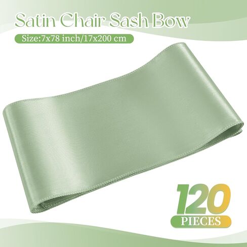 60 PCS Sage Green Satin Chair Sashes أقواس كرسي عالمية تغطية الفرقة الخلفية أقواس كرسي لأقواس الحفلات لحفل حفل الزفاف ديكور الحدث (7 × 78 بوصة) in Kuwait