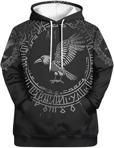 ENLACHIC Men's Viking Tattoo 3D Digital Print Hoodies Pullover Sweatshirt in Kuwait