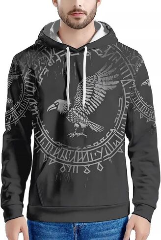 ENLACHIC Men's Viking Tattoo 3D Digital Print Hoodies Pullover Sweatshirt in Kuwait
