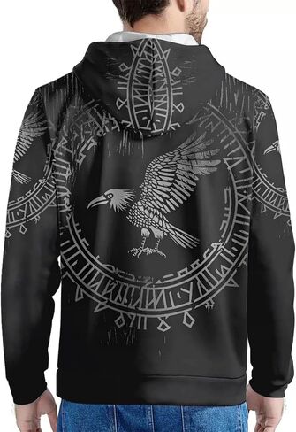 ENLACHIC Men's Viking Tattoo 3D Digital Print Hoodies Pullover Sweatshirt in Kuwait