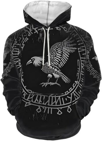 ENLACHIC Men's Viking Tattoo 3D Digital Print Hoodies Pullover Sweatshirt in Kuwait