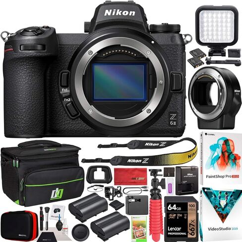 Nikon Z6II Mirrorless Camera Body FX-Format Full-Frame 4K UHD 1659 Bundle with FTZ Lens Mount Adapter + Deco Gear Backpack Case + LED + 64GB CFexpress Card + Photo Video Software Kit & Accessories in Saudi Arabia