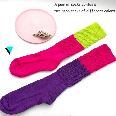 Neon Socks for Women 80s Neon Slouch Socks Women's Leg Warmers Slouch Long Scrunch Knee Sock 80S Neon Outfit in Saudi Arabia