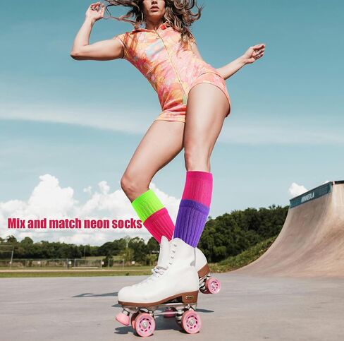 Neon Socks for Women 80s Neon Slouch Socks Women's Leg Warmers Slouch Long Scrunch Knee Sock 80S Neon Outfit in Saudi Arabia