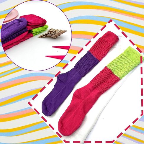 Neon Socks for Women 80s Neon Slouch Socks Women's Leg Warmers Slouch Long Scrunch Knee Sock 80S Neon Outfit in Saudi Arabia