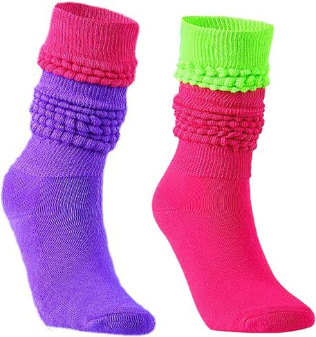 Neon Socks for Women 80s Neon Slouch Socks Women's Leg Warmers Slouch Long Scrunch Knee Sock 80S Neon Outfit in Saudi Arabia