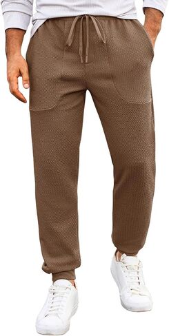 Yousify Mens Sweatpants Athletic Elastic Waist Drawstring Gym Joggers Stretchy Textured Tapered Pants in Saudi Arabia