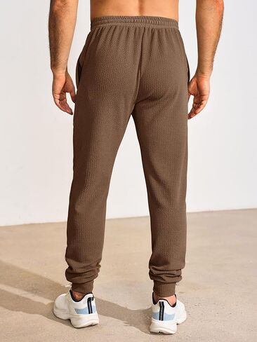Yousify Mens Sweatpants Athletic Elastic Waist Drawstring Gym Joggers Stretchy Textured Tapered Pants in Saudi Arabia