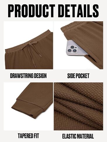Yousify Mens Sweatpants Athletic Elastic Waist Drawstring Gym Joggers Stretchy Textured Tapered Pants in Saudi Arabia