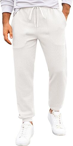 Yousify Mens Sweatpants Athletic Elastic Waist Drawstring Gym Joggers Stretchy Textured Tapered Pants in Saudi Arabia