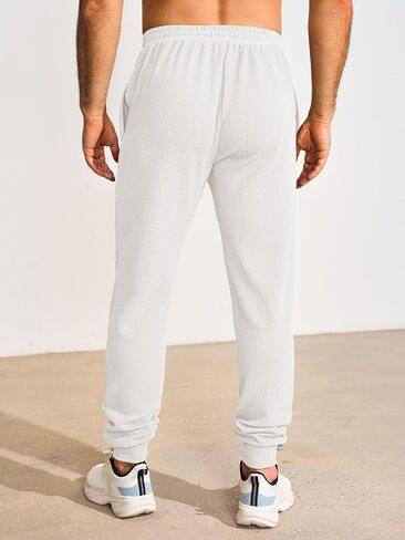 Yousify Mens Sweatpants Athletic Elastic Waist Drawstring Gym Joggers Stretchy Textured Tapered Pants in Saudi Arabia