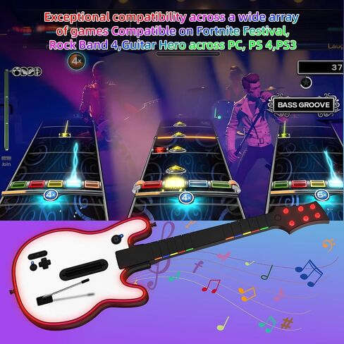 Lyvix Wireless Guitar Hero Guitar Controller for PS3/PS4/PC, Rechargeable Game Guitar for Guitar Hero, Rock Band, Clone Hero, Fortnite Festival, PlayStation 3/4 / PC with RGB Light, Audio Jack in Saudi Arabia