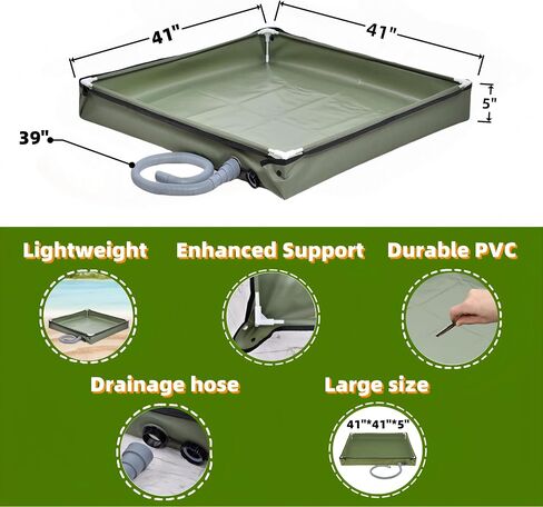 Portable Shower Pan, 41" x 41" x 5" Foldable Indoor RV Shower Floor Pan with Drian, Portable Shower for Camping Shower Stall Endosure Awning in Kuwait