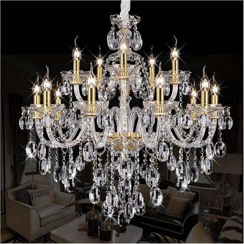 Large chaner Chaner LED Candle Crystal lamp Modern Clear s Dining Room Luxury Chaner Bedroom Lighting Fixture (Lampshade Color : 18 Lights Chaner) (15 Lights in Saudi Arabia