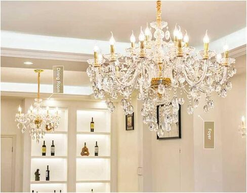 Large chaner Chaner LED Candle Crystal lamp Modern Clear s Dining Room Luxury Chaner Bedroom Lighting Fixture (Lampshade Color : 18 Lights Chaner) (15 Lights in Saudi Arabia