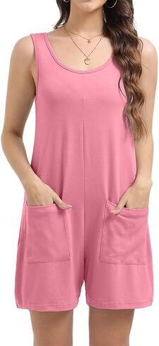 Womens Summer Rompers Crewneck Sleeveless Tank Top One Piece Jumpsuit Beach Jumpsuit with Pockets 2025 in Kuwait