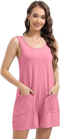 Womens Summer Rompers Crewneck Sleeveless Tank Top One Piece Jumpsuit Beach Jumpsuit with Pockets 2025 in Kuwait