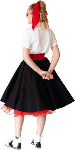 متجر Hip Hop 50's Shop 1950s تنورة البودل ، petticoat ، قميص بولو مع الملحقات ، مجموعة أزياء 7 قطعة للبالغين in Kuwait