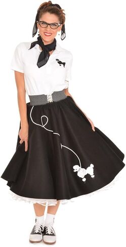 متجر Hip Hop 50's Shop 1950s تنورة البودل ، petticoat ، قميص بولو مع الملحقات ، مجموعة أزياء 7 قطعة للبالغين in Kuwait