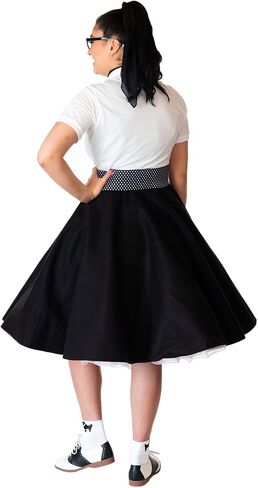 متجر Hip Hop 50's Shop 1950s تنورة البودل ، petticoat ، قميص بولو مع الملحقات ، مجموعة أزياء 7 قطعة للبالغين in Kuwait