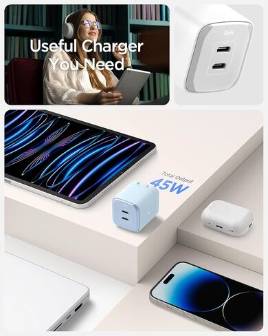 Spigen GaN III 1402 PD3.1 140W 100W 2 Ports Foldable Dual USB C Laptop Wall Charger for MacBook Pro 16 14 13 Vision Pro M3 M2 Max Air Galaxy Book Dell iPad PPS Type C Super Fast Charging Power Adapter in Saudi Arabia