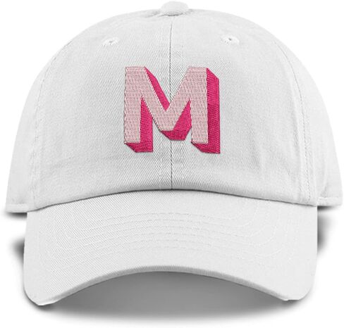 Monogram Initial Modern Shadow Letter Baseball Cap - Toddler, Youth Kids, and Adult Adjustable White Hat with Pink Letter (2-5 Toddler Size, M) in Saudi Arabia