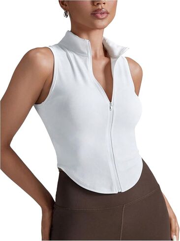 SweatyRocks Women's Sleeveless Zip Up Workout Crop Top Athletic Fitted Shirt Tanks Top in Saudi Arabia