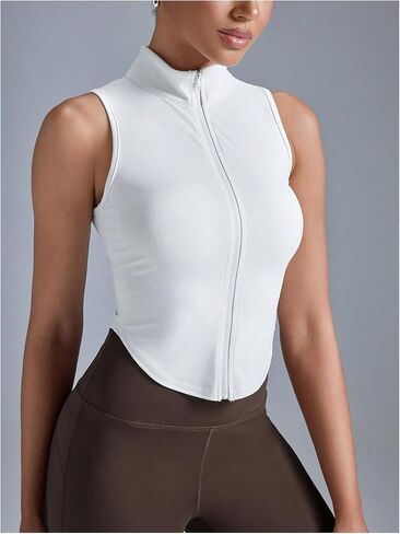 SweatyRocks Women's Sleeveless Zip Up Workout Crop Top Athletic Fitted Shirt Tanks Top in Saudi Arabia