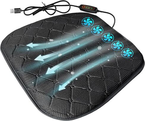 غطاء مقعد التبريد الصيفي للسيارة وسادة مقعد للسيارة كرسي للسيارة مع 5 من المعجبين USB PODAL PAD PORTABLE AC PORTABLE CARCH CARCH CARCH TRACK Outside في الهواء الطلق in Saudi Arabia