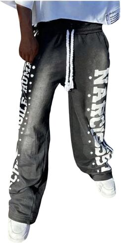 الرجال القوطية القوطية y2k sweatpants واسعة رسالة الساق الساق المسار السراويل السراويل السراويل السراويل in Saudi Arabia