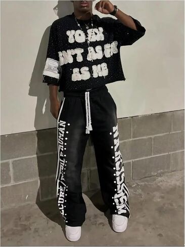الرجال القوطية القوطية y2k sweatpants واسعة رسالة الساق الساق المسار السراويل السراويل السراويل السراويل in Saudi Arabia
