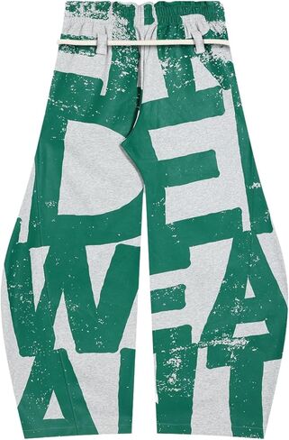 Aelfric Eden Print Barrel Barrel Prelpants Wide Pants للنساء الرجال غير الرسميين الخصر المرن للجنسين بنطلون فانوس in Kuwait